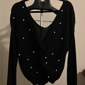 Chic Black Sweater with Pearl Accents